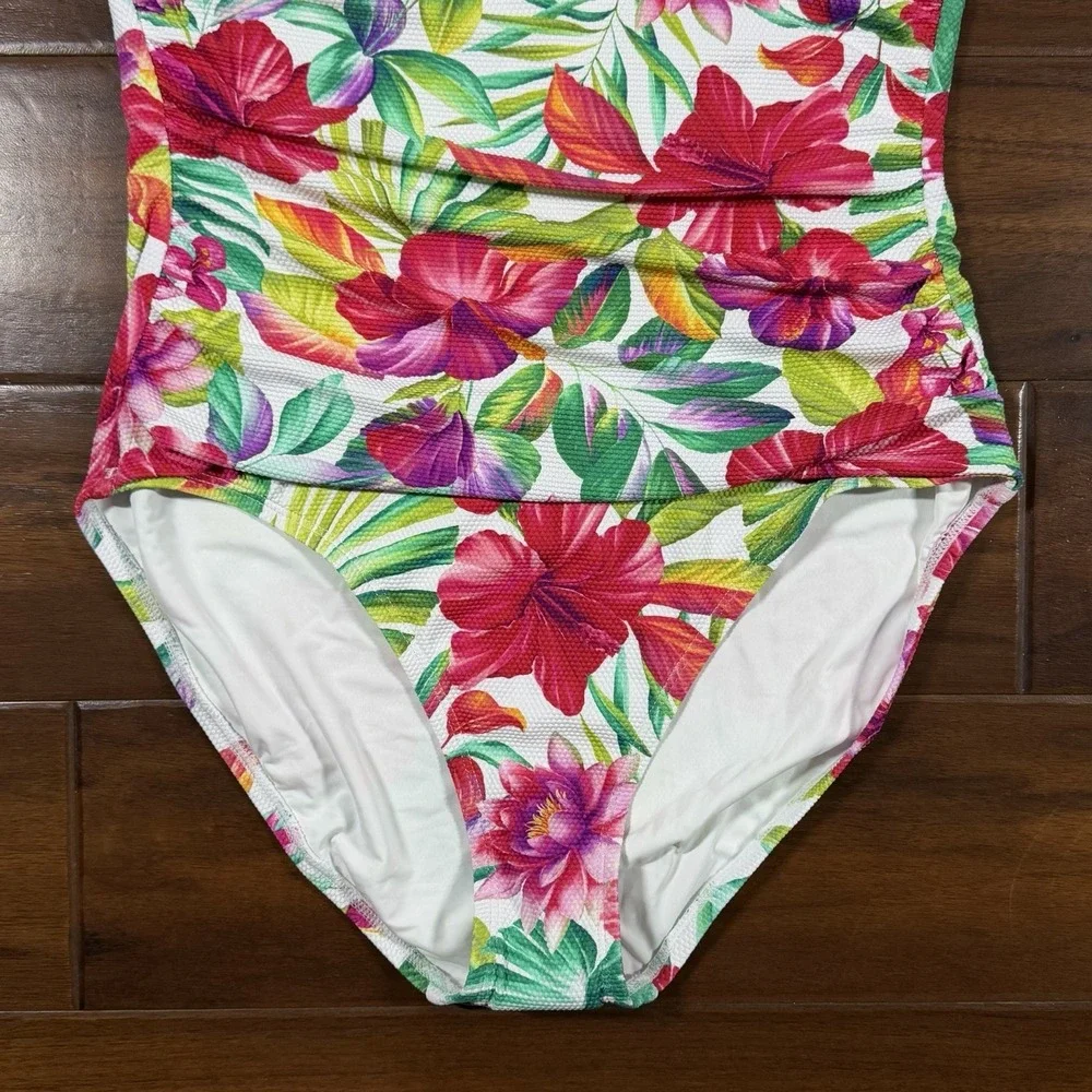 Tommy Bahama Size 10 Island Cays Fiesta Bandeau One Piece Swimsuit White Floral - Picture 3 of 12